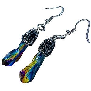 Iridescent Stone Pendants With Rhinestones earrings  NEW